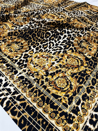 Leopard  Gold Baroque Patterned Crepe Fabric
