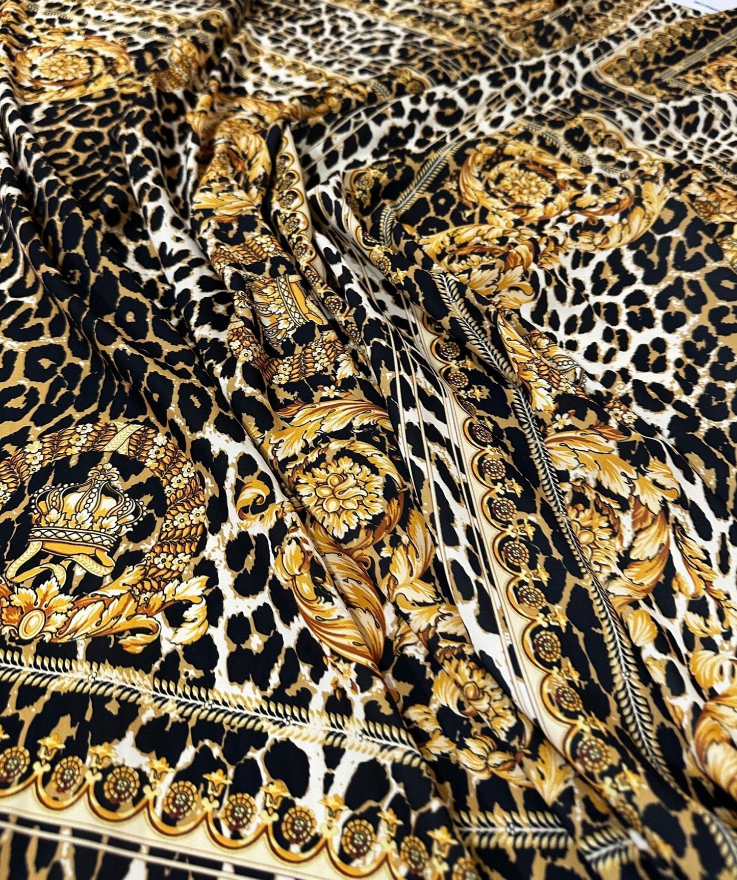 Leopard  Gold Baroque Patterned Crepe Fabric