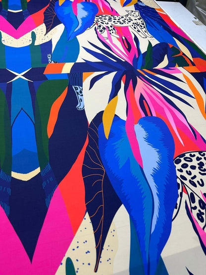 Leopard and Tropical Pattern Fabric – Fabric by Metre, Options: Satin, Crepe, Spandex, Chiffon