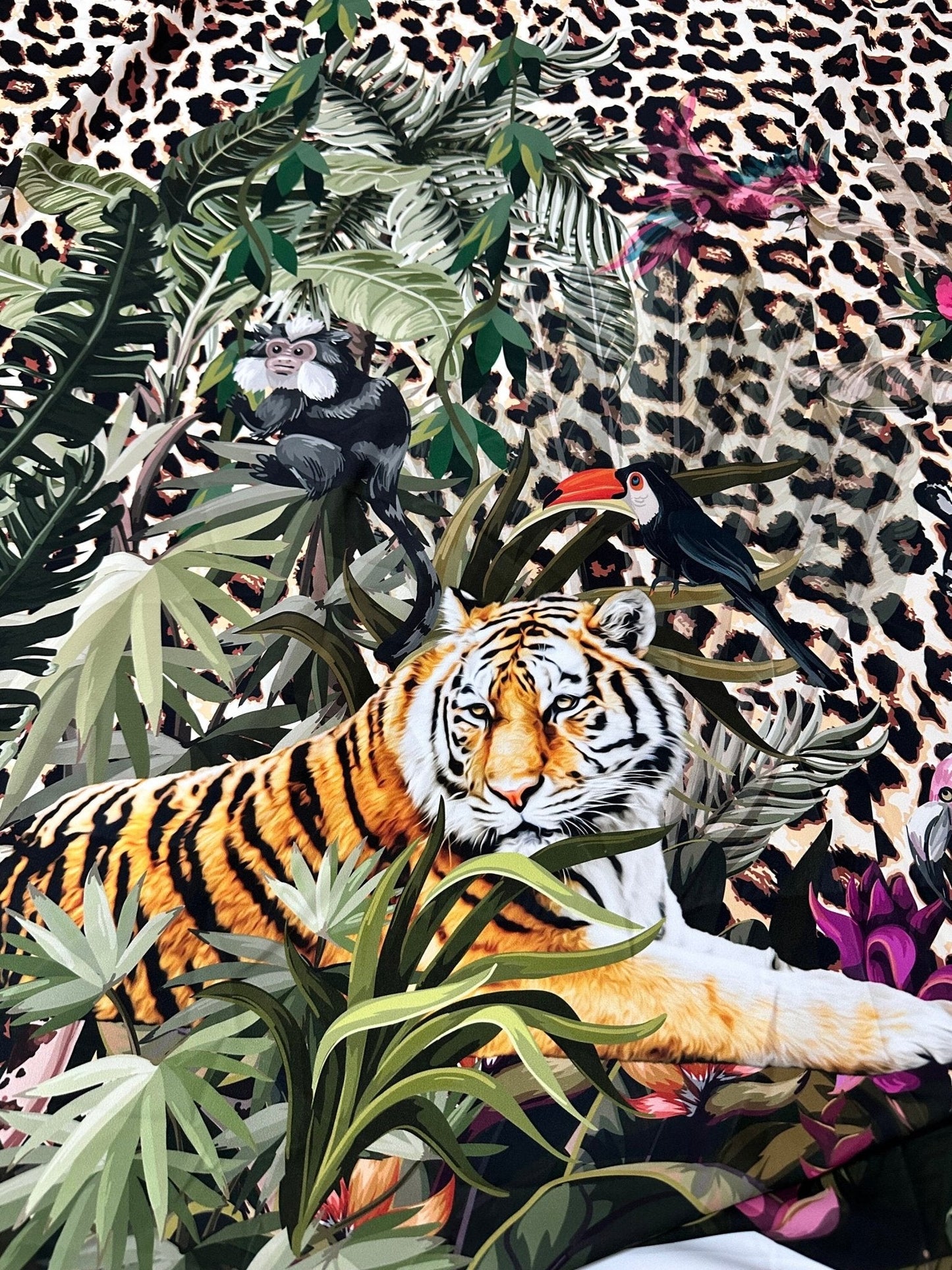 Leopard  Tropical Leaf Pattern Fabric
