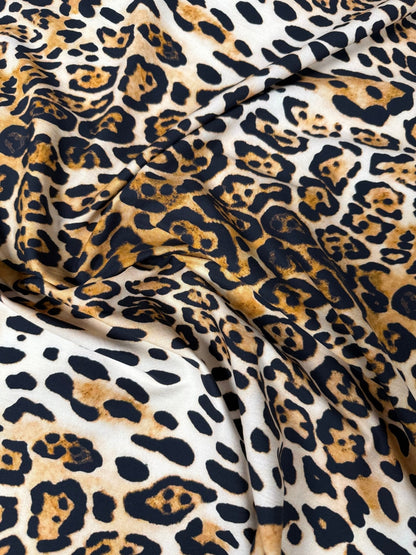 Leopard Print with Gold Accents Organic Cotton Poplin Fabric by the Metre