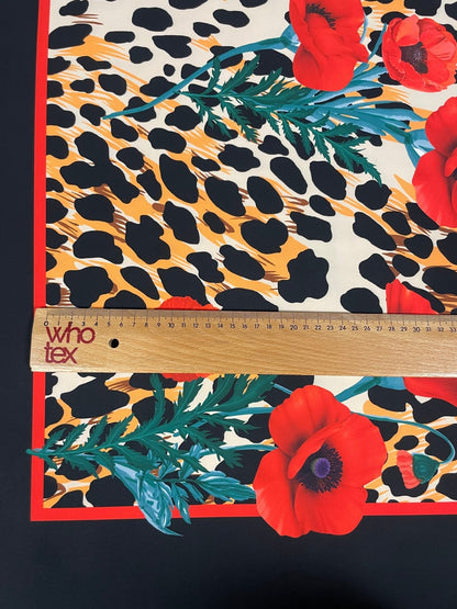 Leopard & Red Poppy Crepe Fabric by the Metre – Bold Design