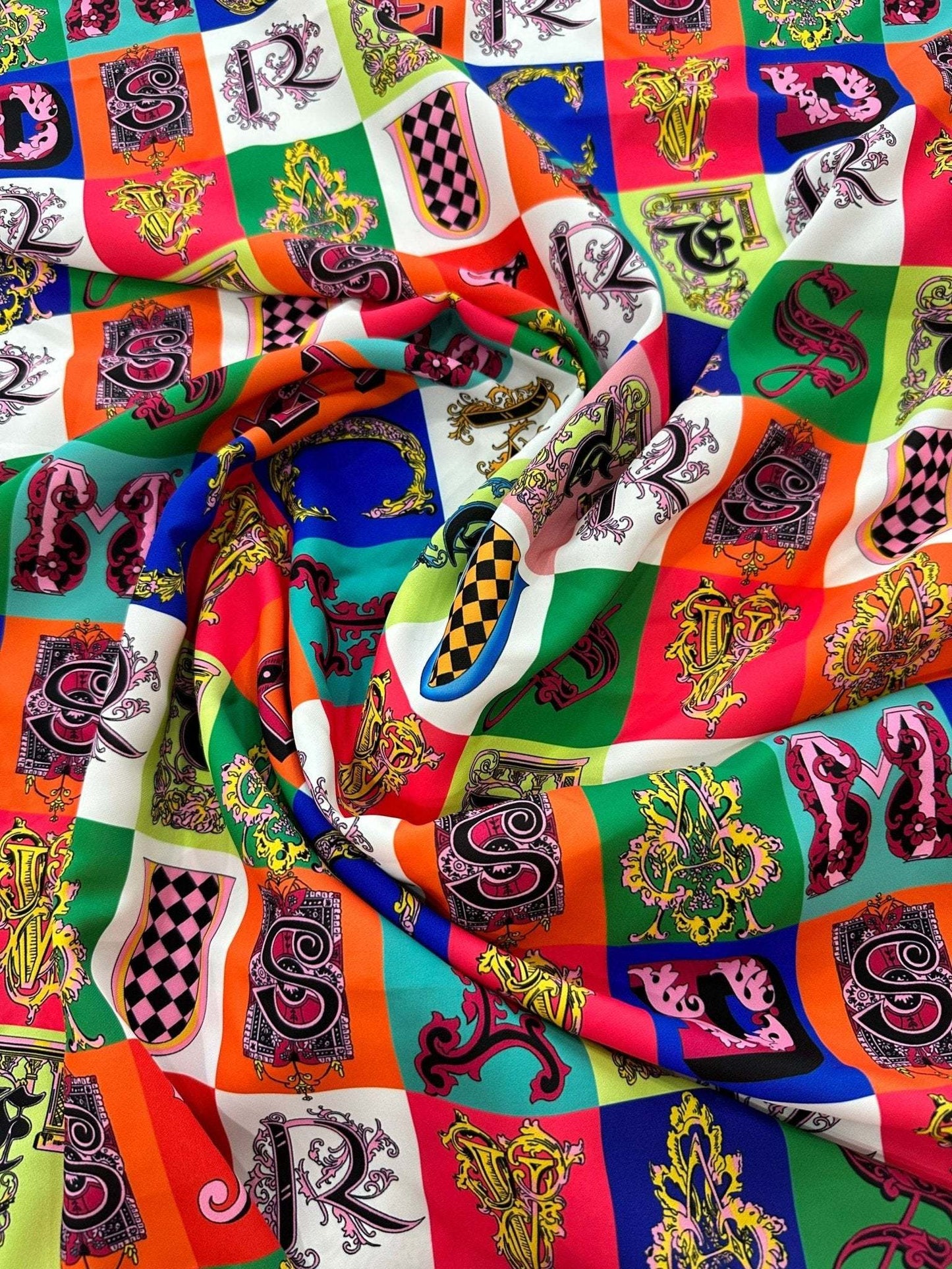 Letter Print Cotton Fabric – Available in Satin, Crepe, Spandex & Chiffon | By Metre