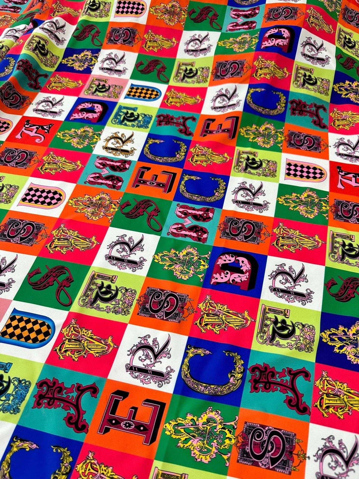 Letter Print Cotton Fabric – Available in Satin, Crepe, Spandex & Chiffon | By Metre