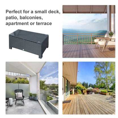 Rattan Garden Furniture Coffee Table Patio Iron Frame Tempered Glass Black
