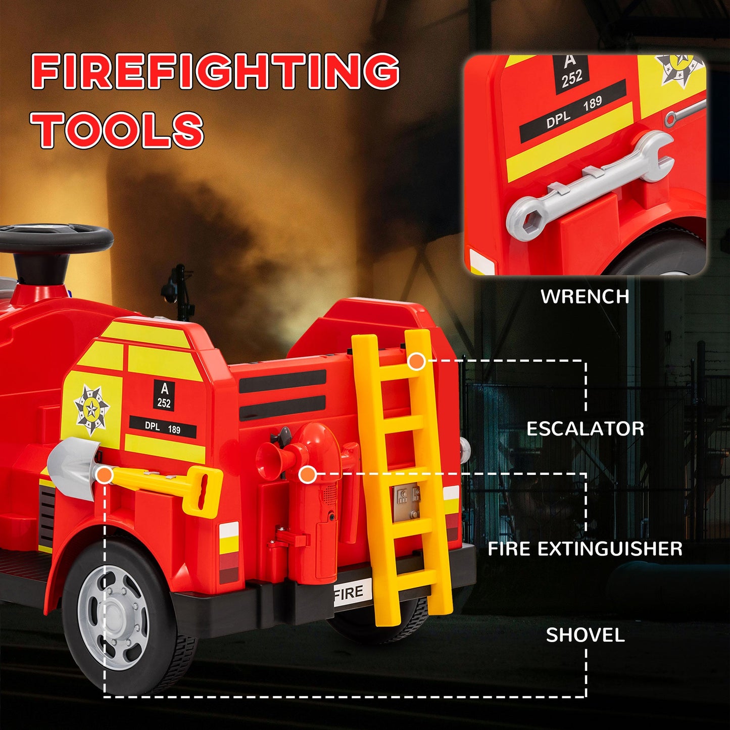 AIYAPLAY 12V Ride on Fire Truck w/ Siren Flashing Lights