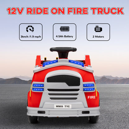 AIYAPLAY 12V Ride on Fire Truck w/ Siren Flashing Lights