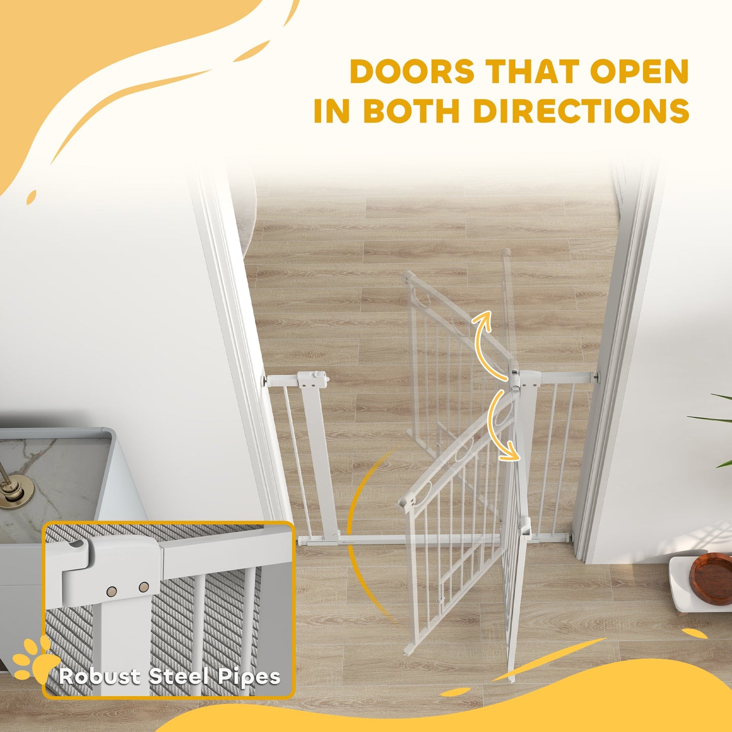 PawHut Stair Gate with Cat Door, Adjustable Width, 76-104cm and 106cm Tall