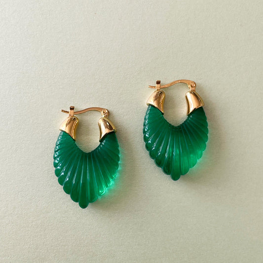 Audrey Emerald Ridged Hoop Earrings