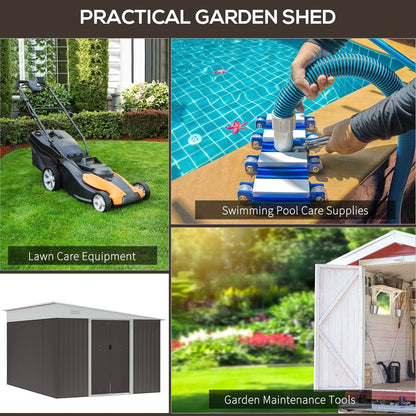 Galvanised 11.3 x 9.2' Sliding Double Door Offset Pent Garden Shed With Ventilation Steel Grey by Steadfast
