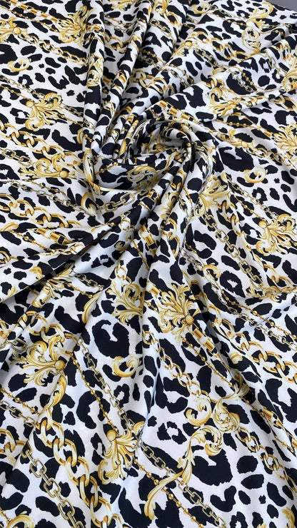 Luxury Baroque Chain and Leopard Pattern Fabric