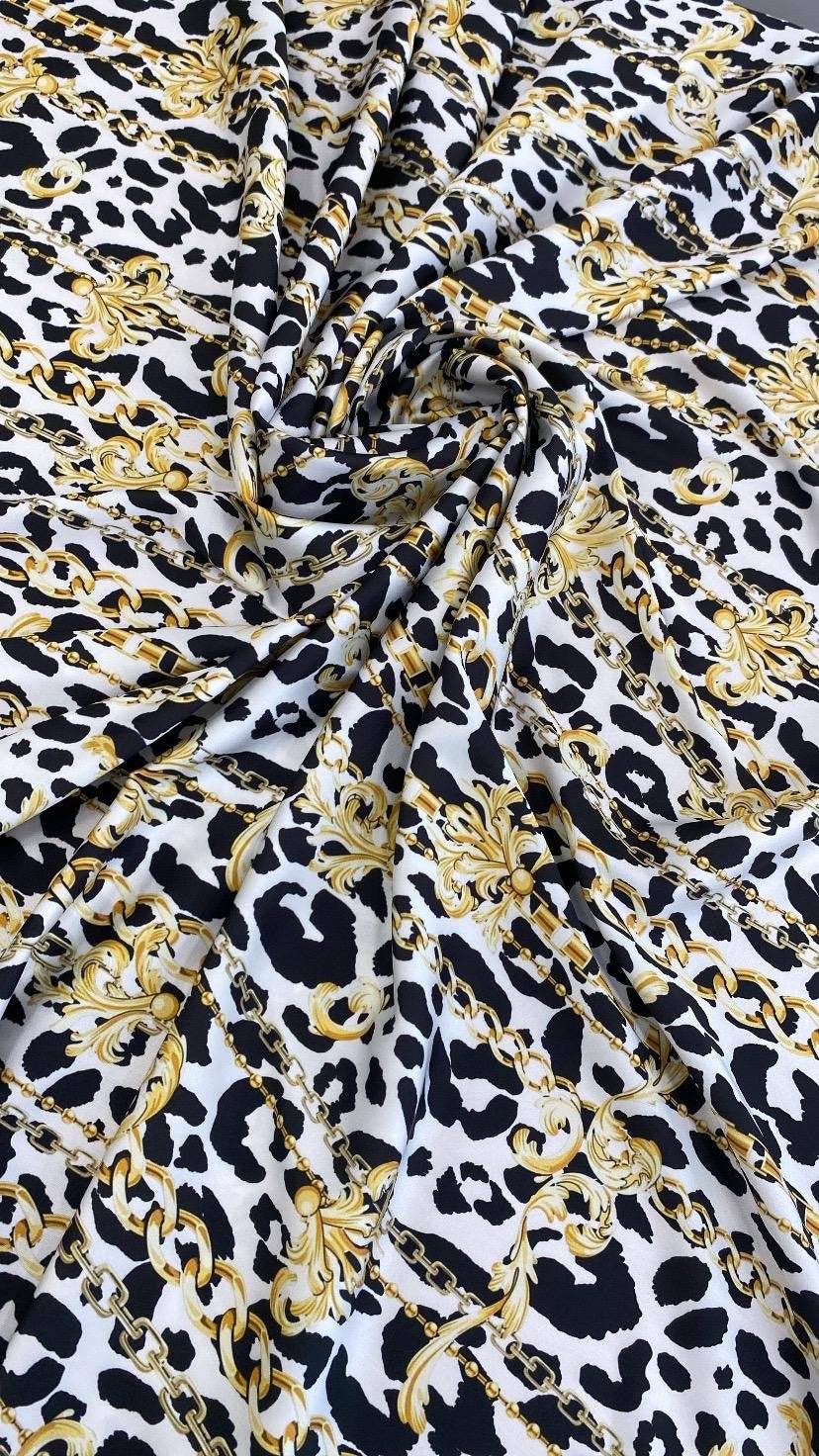Luxury Baroque Chain and Leopard Fabric – Fabric by Metre, Multiple Options for Sewing & Dressmaking