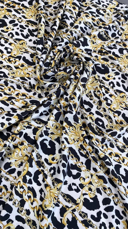 Luxury Baroque Chain and Leopard Fabric – Fabric by Metre, Multiple Options for Sewing & Dressmaking