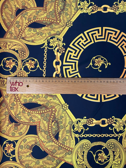 Luxury Baroque Chain Crepe Fabric by the Metre – Black & Gold Ornate
