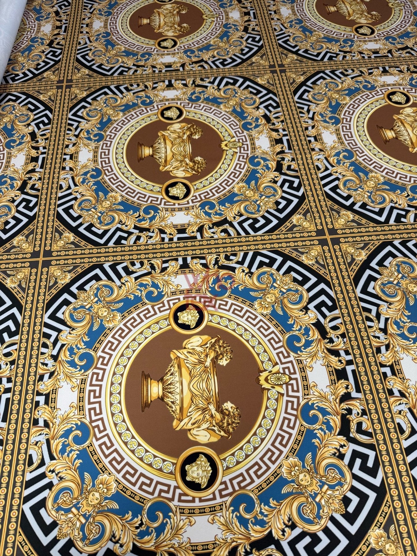 Gold & Blue Ornate Pattern Luxury Baroque Design Fabric