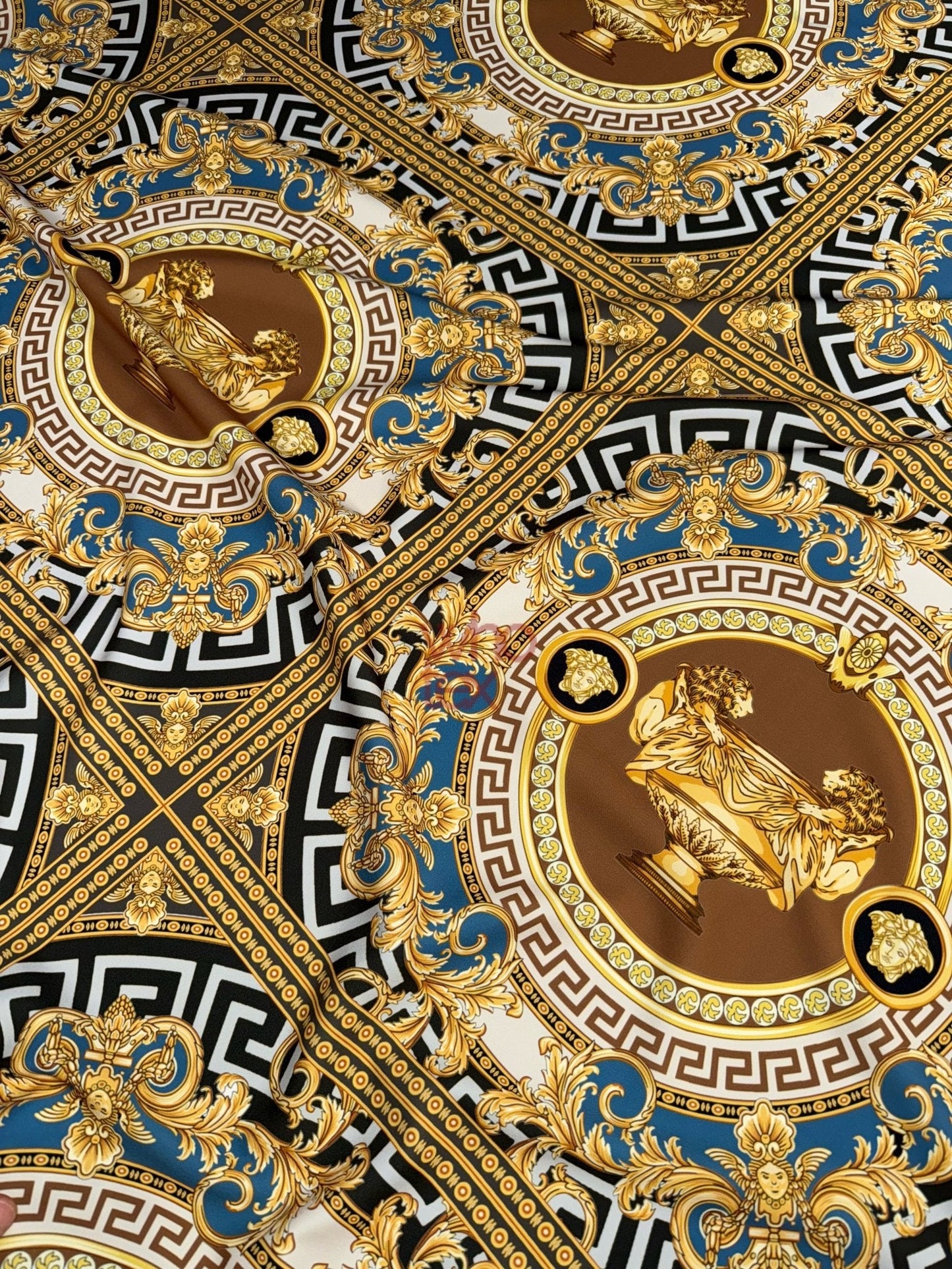 Gold & Blue Ornate Pattern Luxury Baroque Design Fabric
