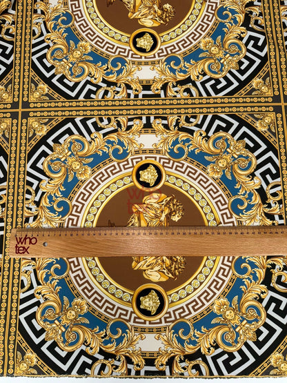 Gold & Blue Ornate Pattern Luxury Baroque Design Fabric