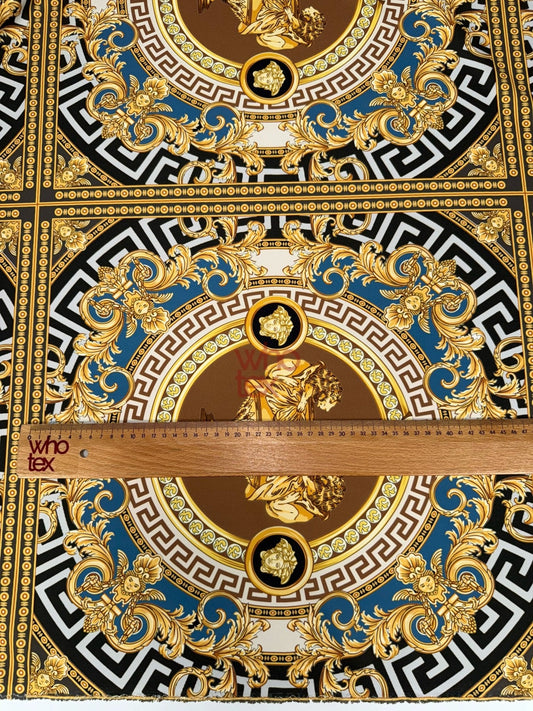 Gold & Blue Ornate Pattern Luxury Baroque Design Fabric