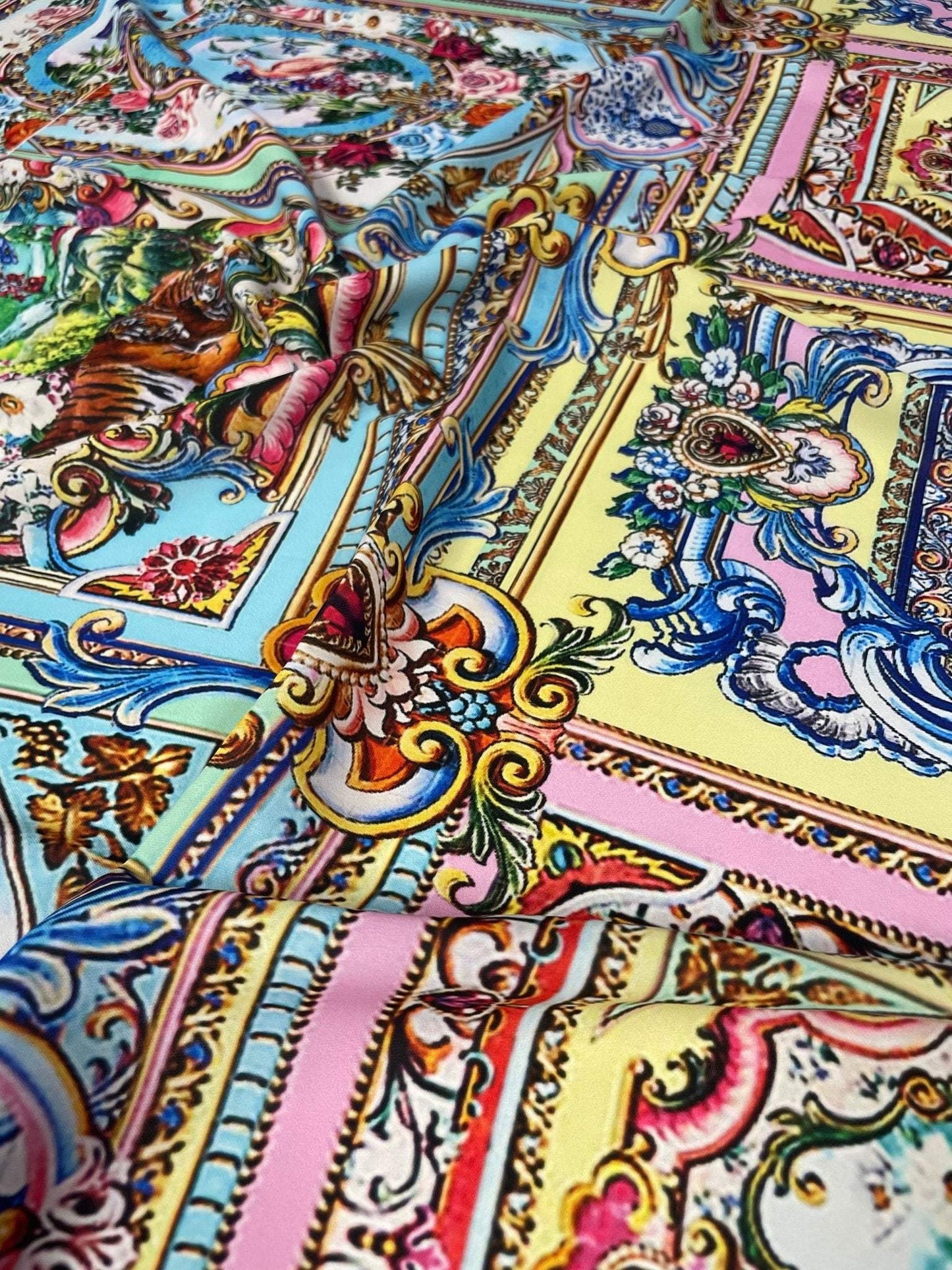 Luxury Baroque Fabric – Fabric by Metre, Options: Satin, Crepe, Spandex, Chiffon