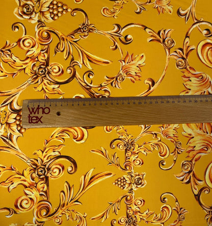 Luxury Baroque Floral Crepe Fabric by the Metre – Golden Yellow