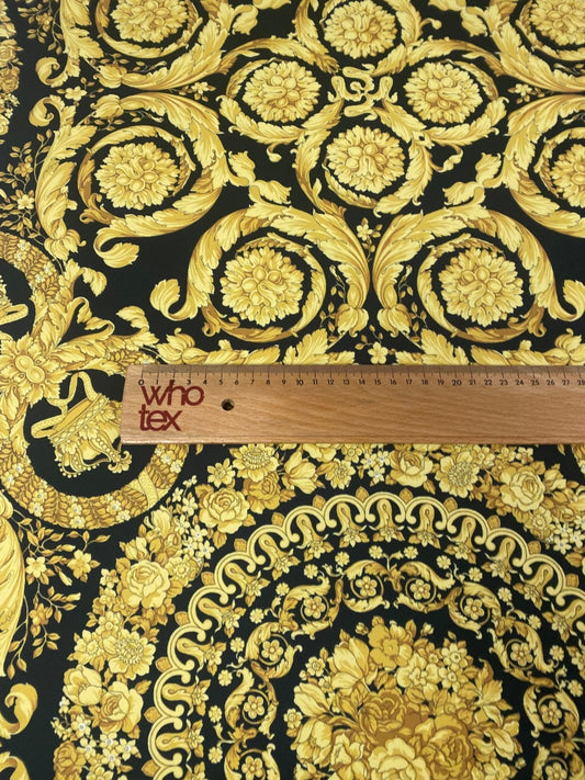 Luxury Baroque Gold Pattern Fabric on Black Background