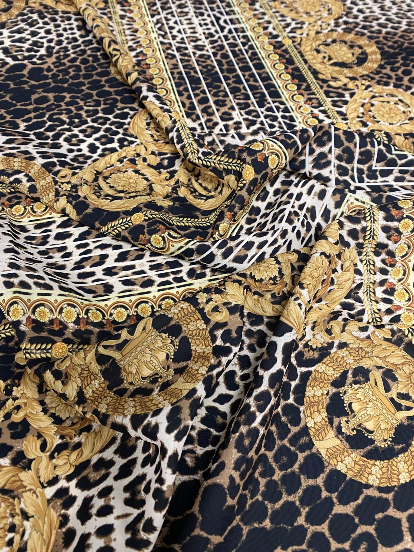 Luxury Baroque Leopard Crepe Fabric by the Metre