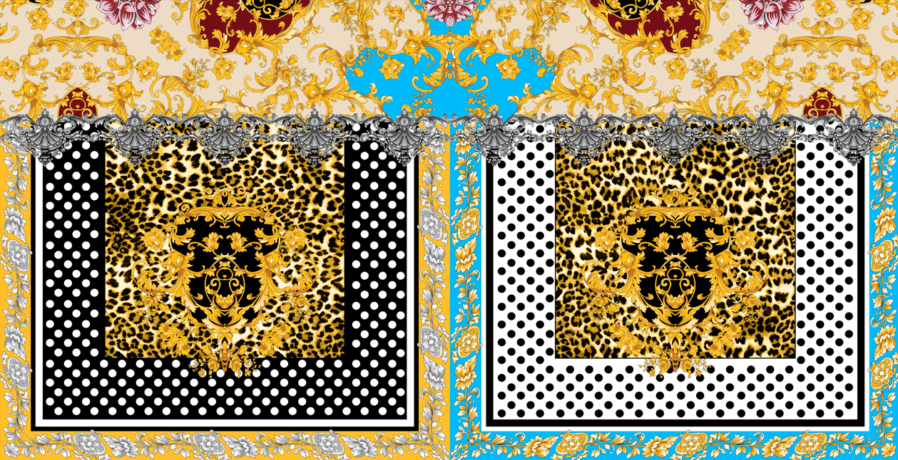 Luxury Baroque Leopard Print Fabric with Polka Dots – Custom Printed Fabric, Choose Material by Metre