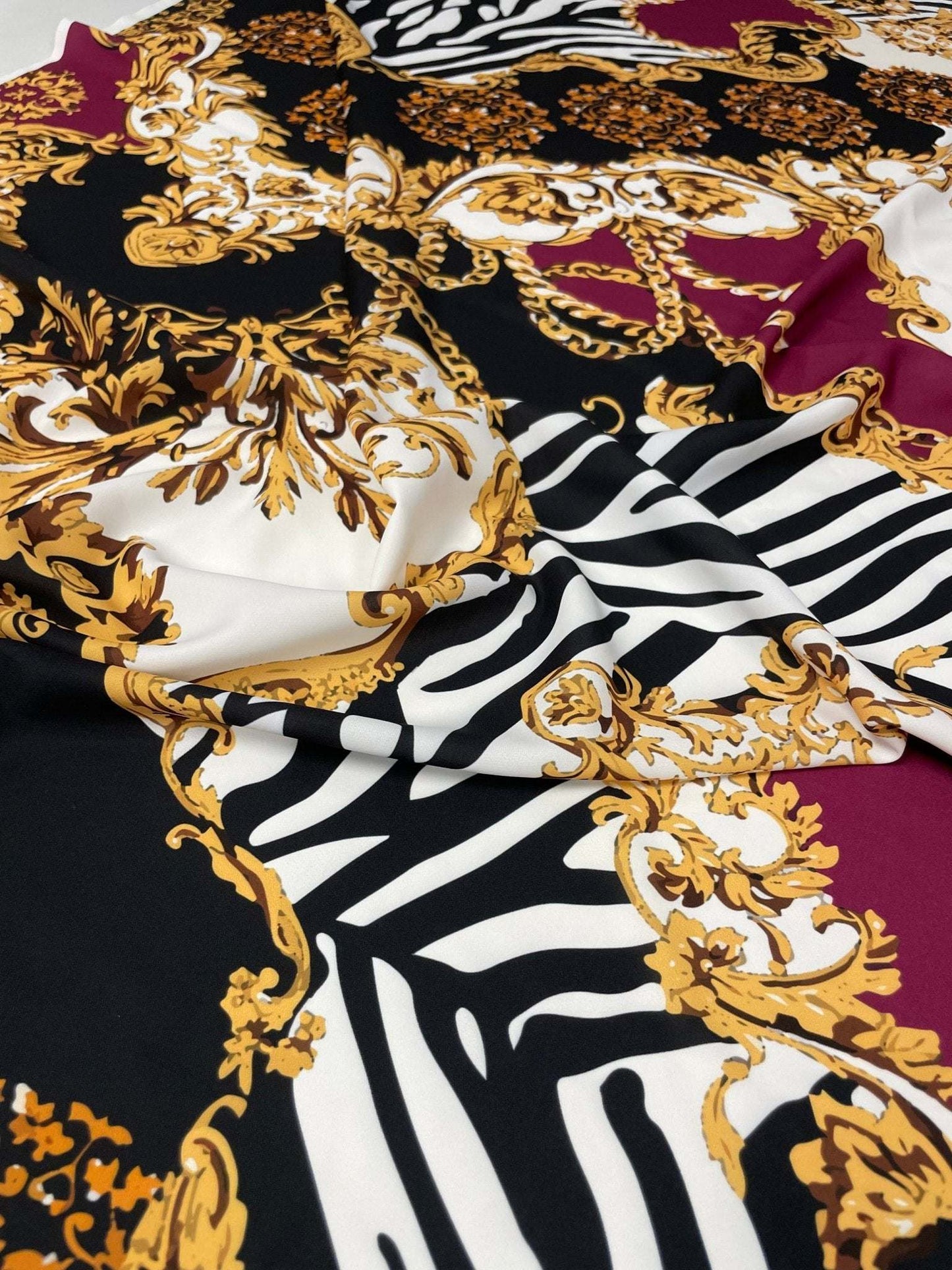 Luxury Baroque Zebra Chain Fabric – Custom Printed Fabric, Choose Material by Metre