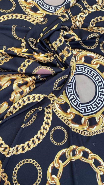 Black and Gold Baroque Pattern Luxury Chain Print Fabric – Custom Printed Fabric, Choose Material by Metre