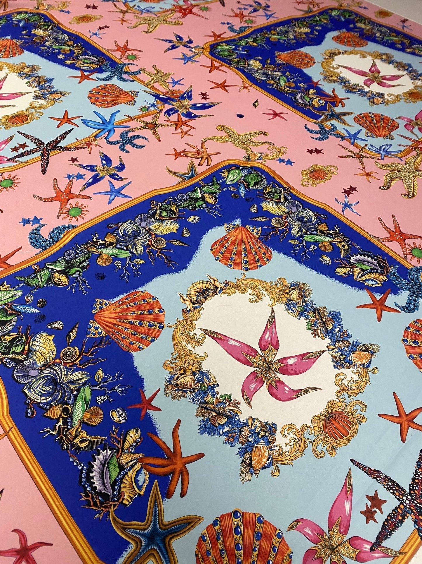 Luxury Crepe Fabric by the Metre – Starfish & Seashell Print