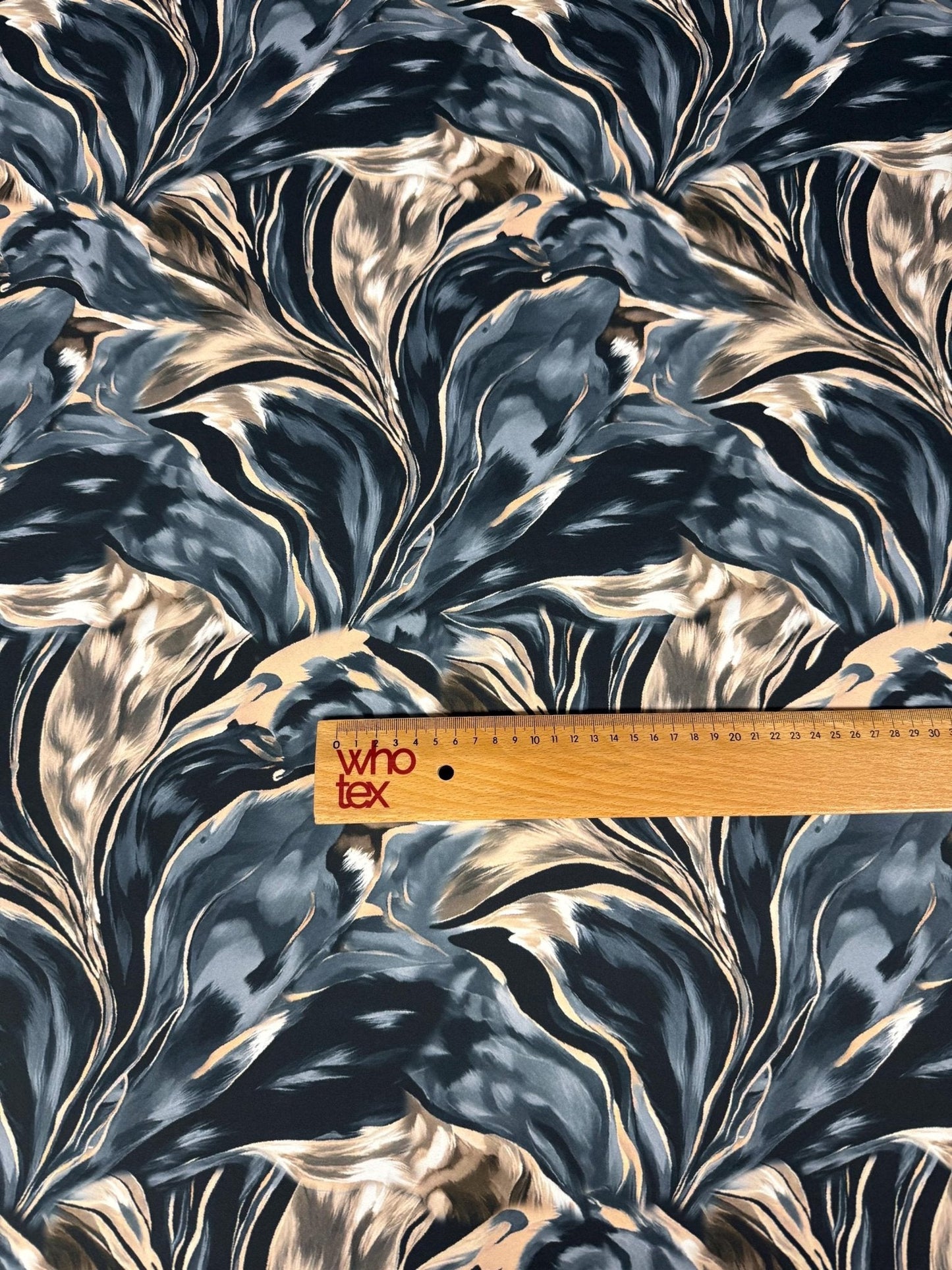 Dark Blue & Marble Print Satin Fabric