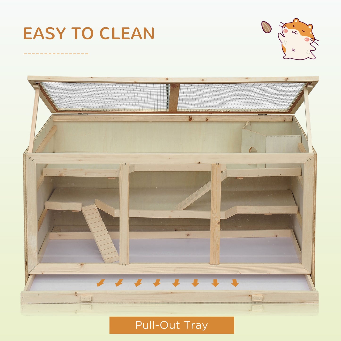 Pawhut Wooden Hamster Cage Hamster Hutch Mouse Rats Small Animals Exercise 115Lx60Wx58H Cm Natural Wood Colour
