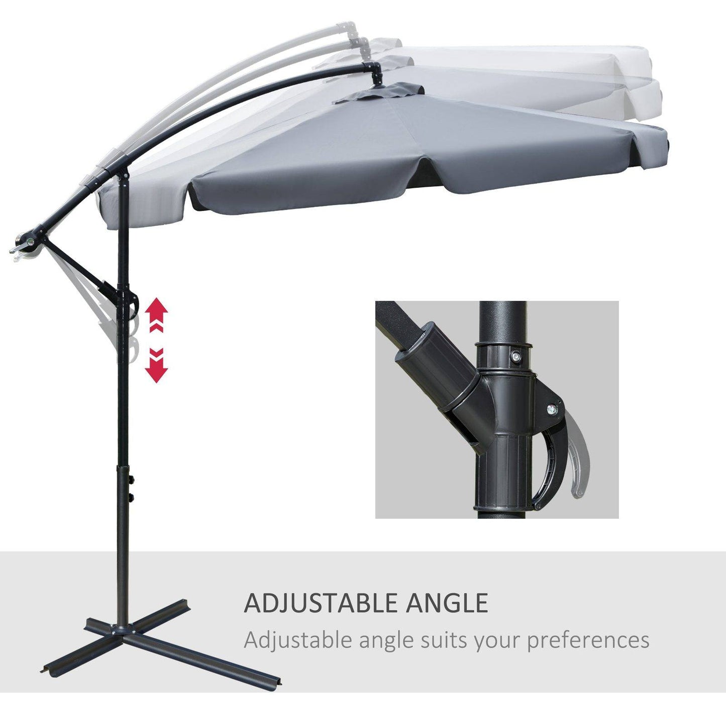 2.7M Garden Banana Parasol Cantilever Umbrella With Crank Handle And Cross Base For Outdoor