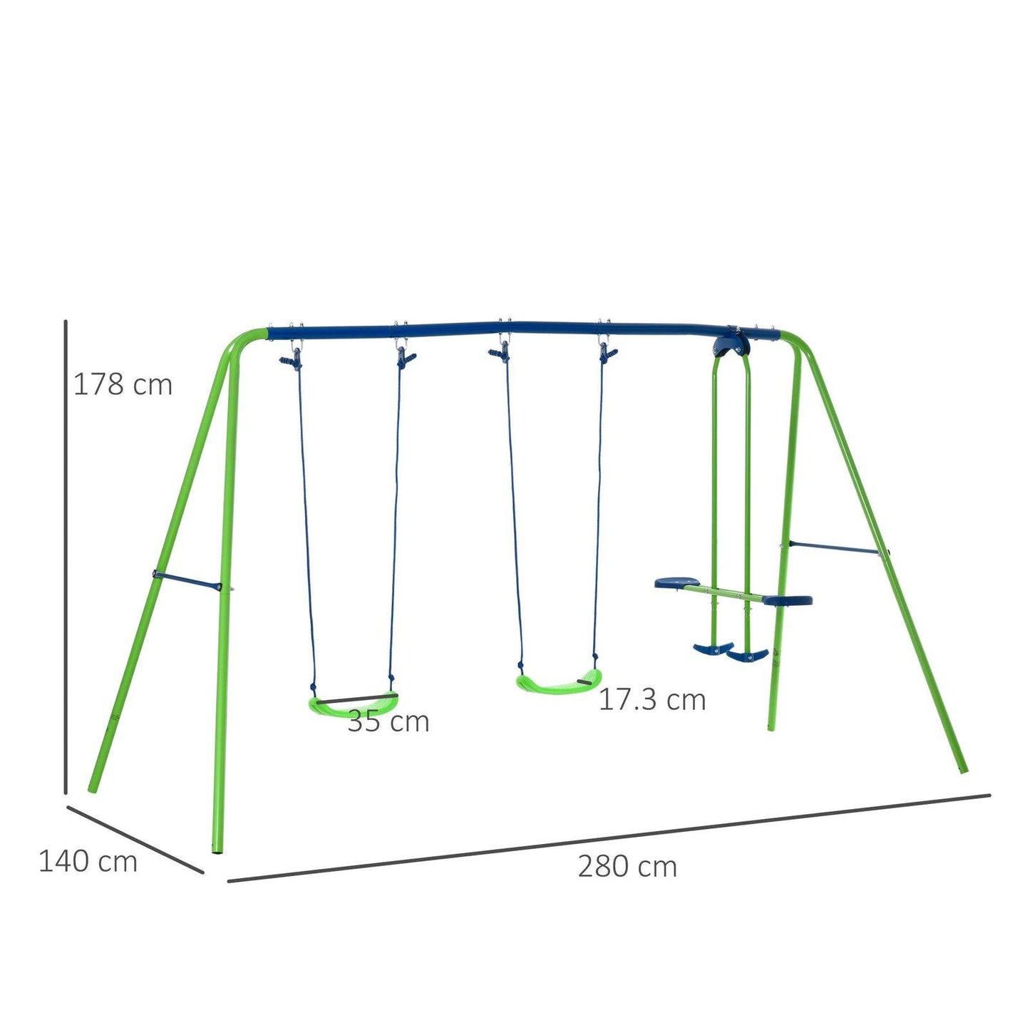 Metal Garden Swing Set Height Adjustable Children Outdoor Backyard Play Set for Toddlers Over 3 Years Old