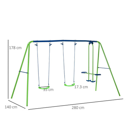 Metal Garden Swing Set Height Adjustable Children Outdoor Backyard Play Set for Toddlers Over 3 Years Old