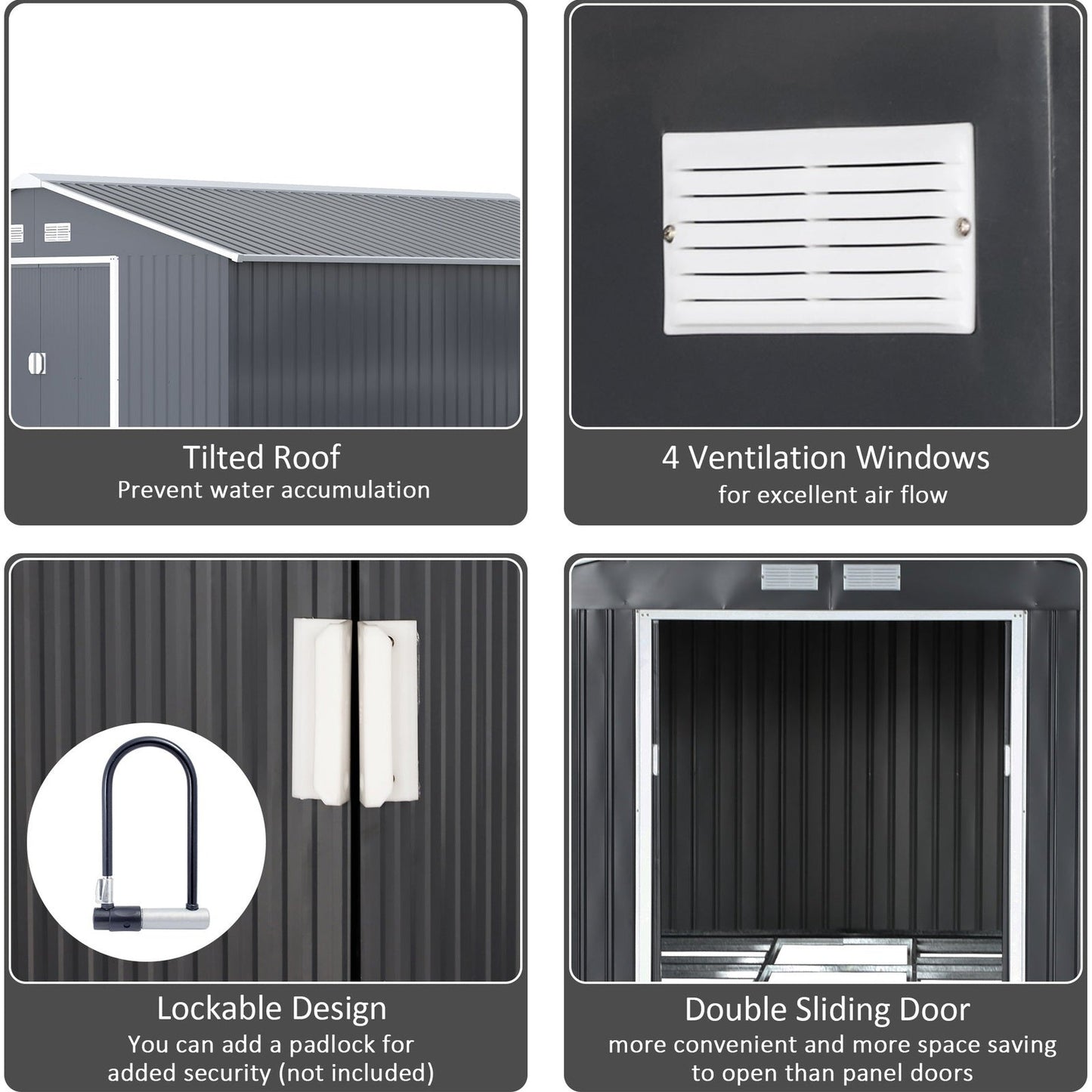 Galvanised 13 x 11' Sliding Double Door Apex Garden Shed With Ventilation Steel Grey by Steadfast