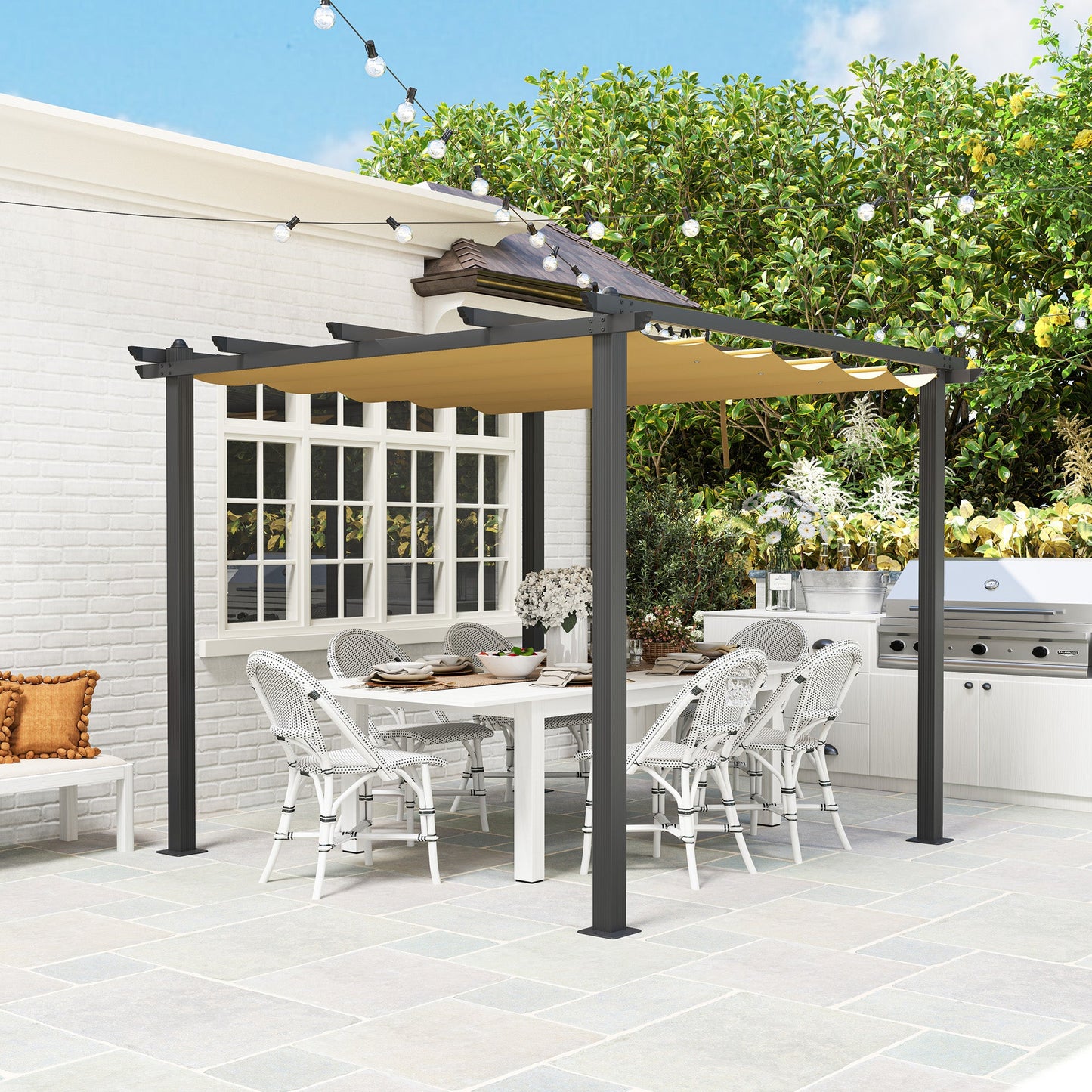 Outsunny 3 x 3(m) Aluminium Pergola with Retractable Roof, Garden Gazebo