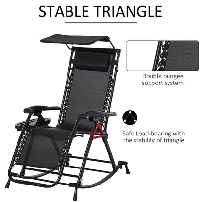 Folding Recliner Chair Outdoor Lounge Rocker Zero-Gravity Seat w/ Adjustable