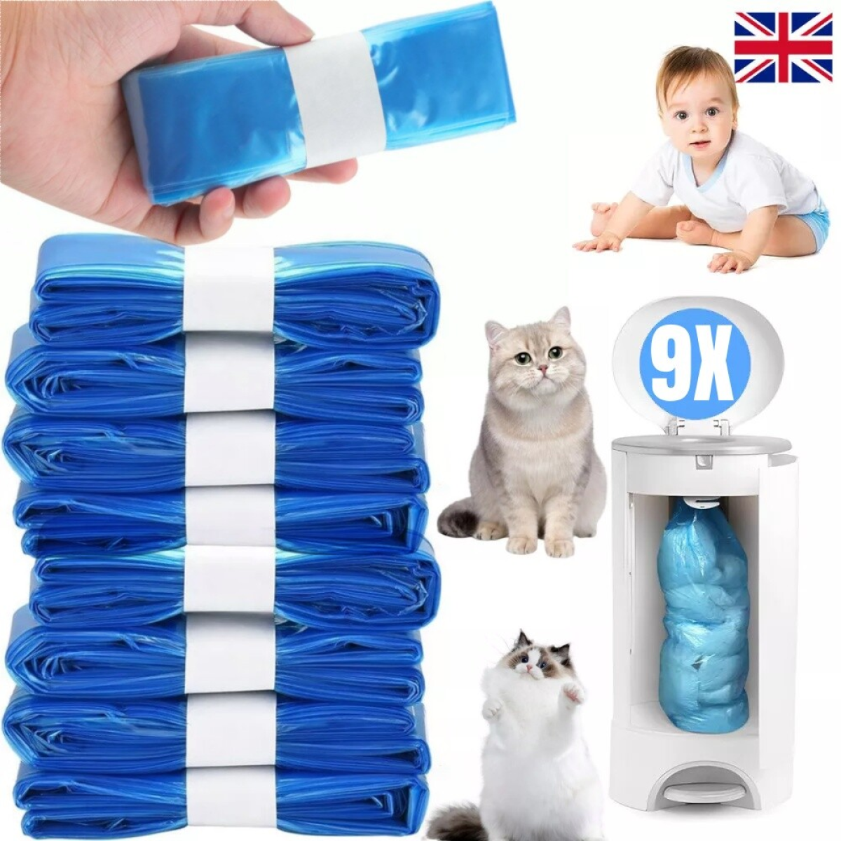 9pcs Disposal Nappy Bin Refills Cassettes for AngelCare,Tommee Tippee & Click