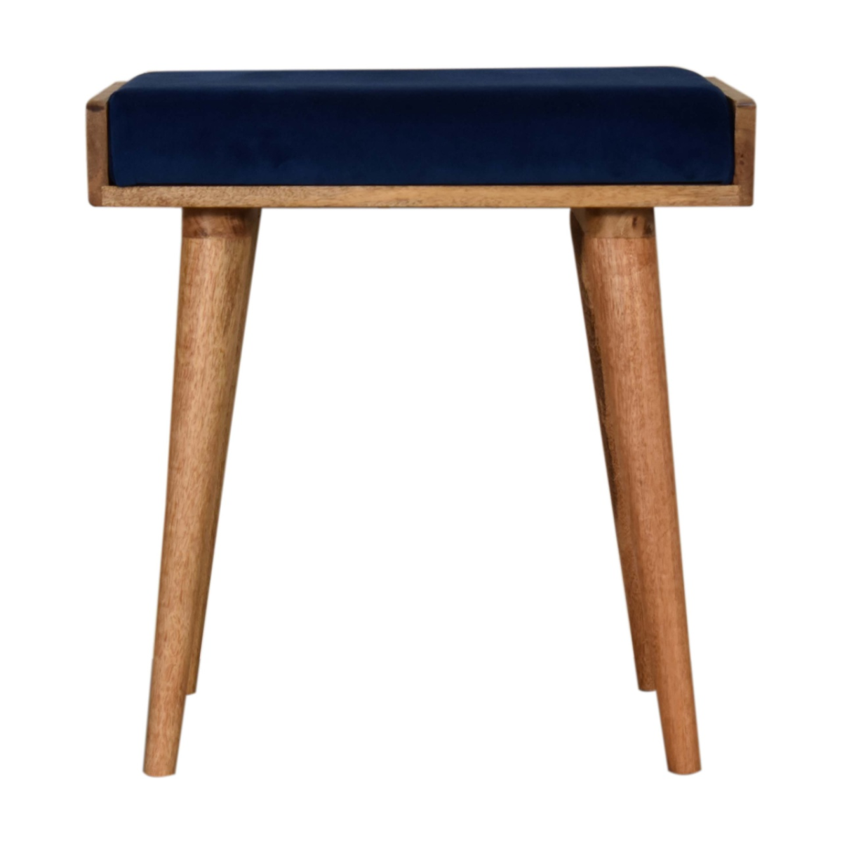 Artisan Furniture Solid Wood Upholstered Royal Blue Velvet Tray Footstool, Beige