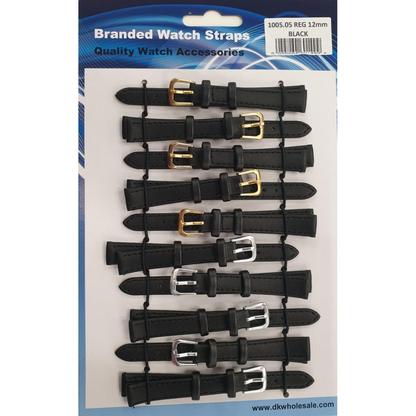 Leather Black Watch Straps Pk10 size 12mm 1005.05