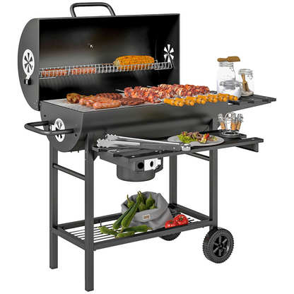 Outsunny Charcoal BBQ Grill with Warming Rack Shelves Temperature Gauge