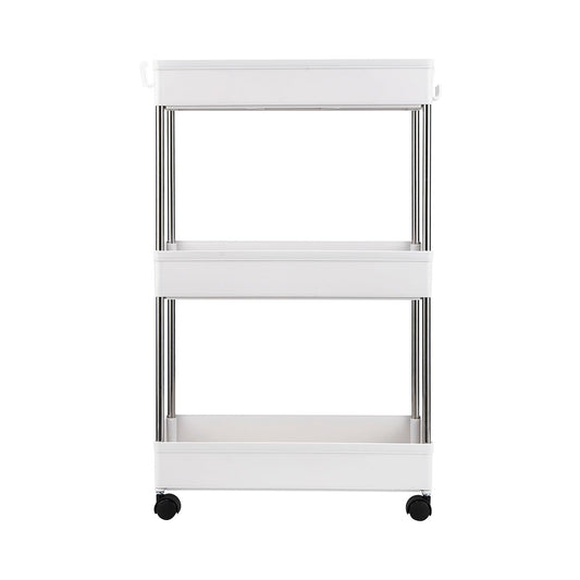 3-Layer Mobile Multi-functional Storage Cart,Suitable for Kitchen, Bathroom, Laundry Room Narrow Place, Plastic and Stainless Steel, White