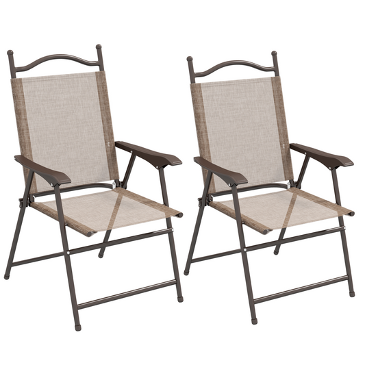 Outsunny Folding Chairs Set, Breathable Mesh Fabric Seat, Mixed Brown