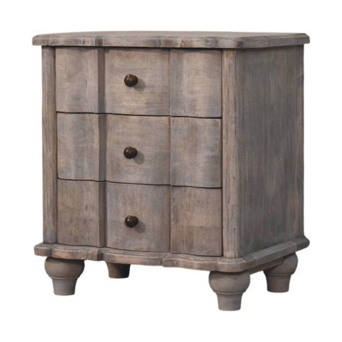 Artisan Furniture Solid Wood Beaumont Curved Nightstand, 3 Drawers, Grey