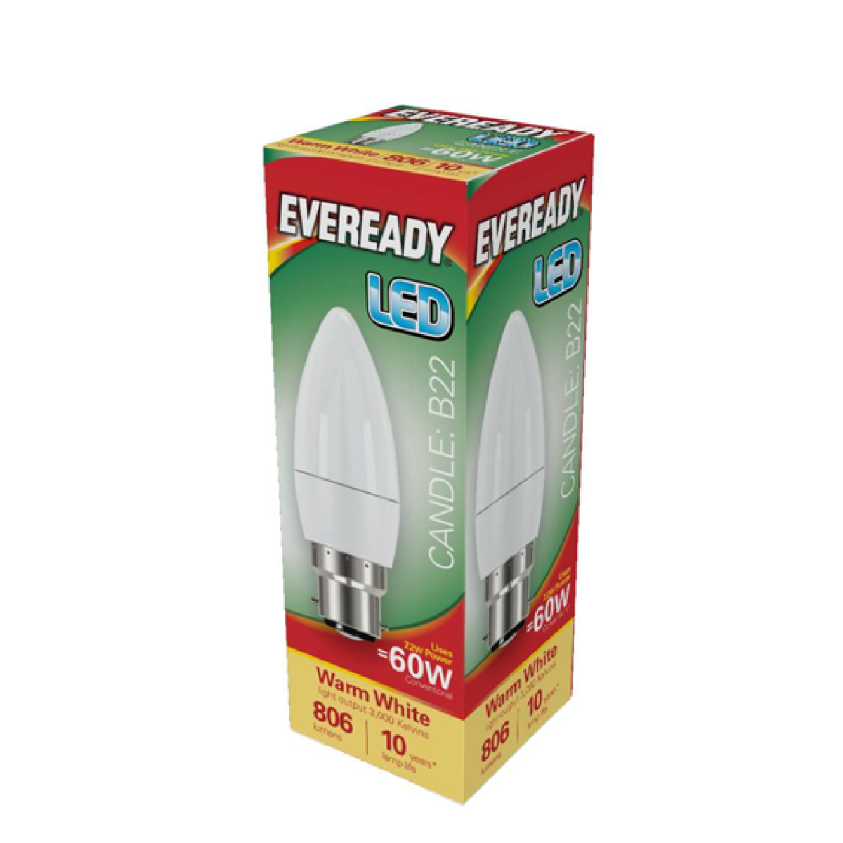 Eveready S17375 LED Candle Bulb 60w B22 (BC) 806lm 7.3W Warm White (Pack of 5)