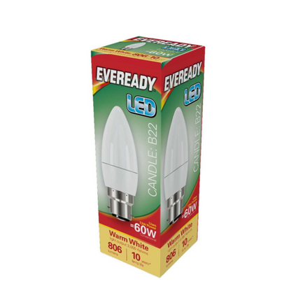 Eveready S17375 LED Candle Bulb 60w B22 (BC) 806lm 7.3W Warm White (Pack of 5)