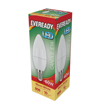 Eveready LED 60w Candle 806LM Opal E14 3000K Warm White Pk of 5