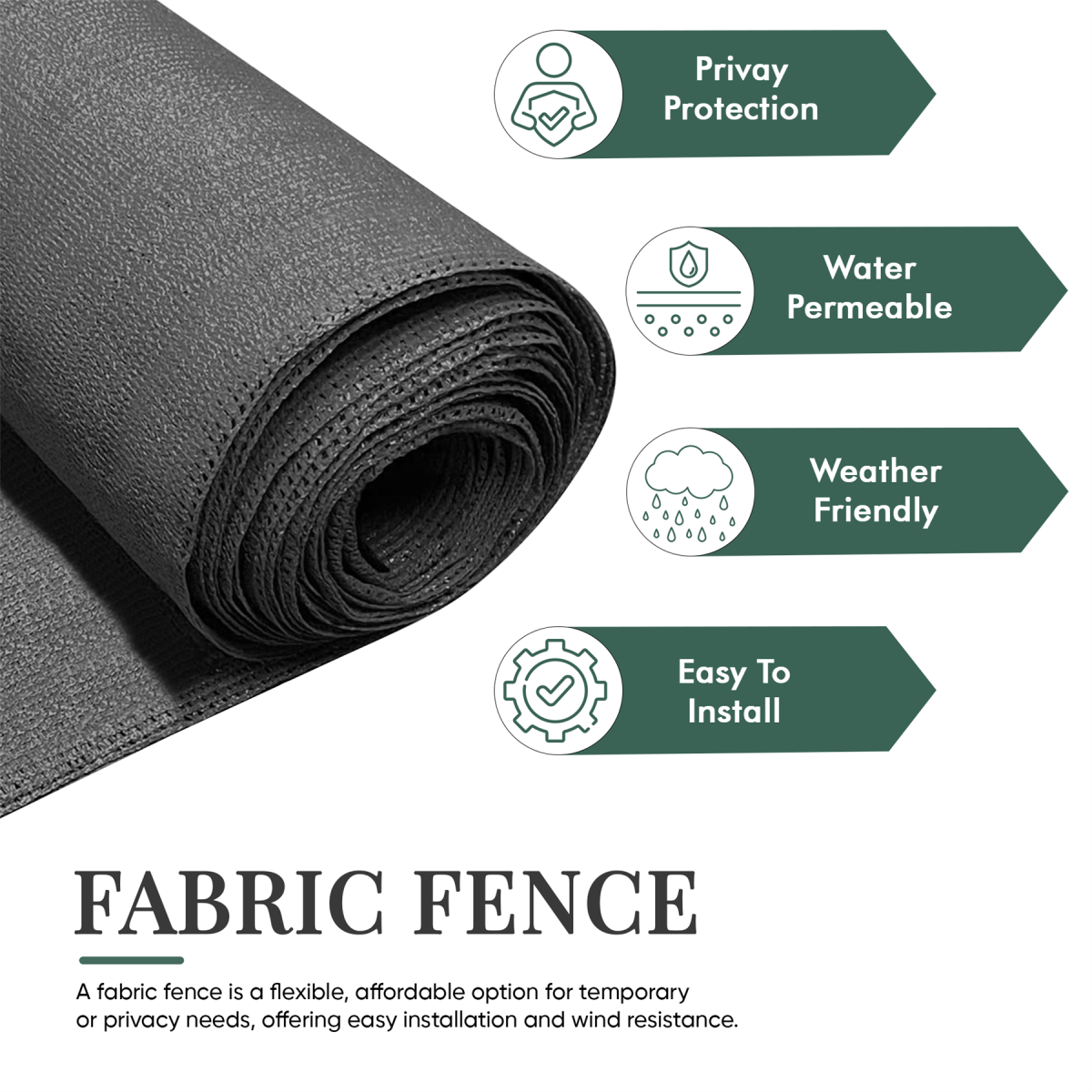 Anthracite Fabric Fence 90gsm - 1.5m x 10m