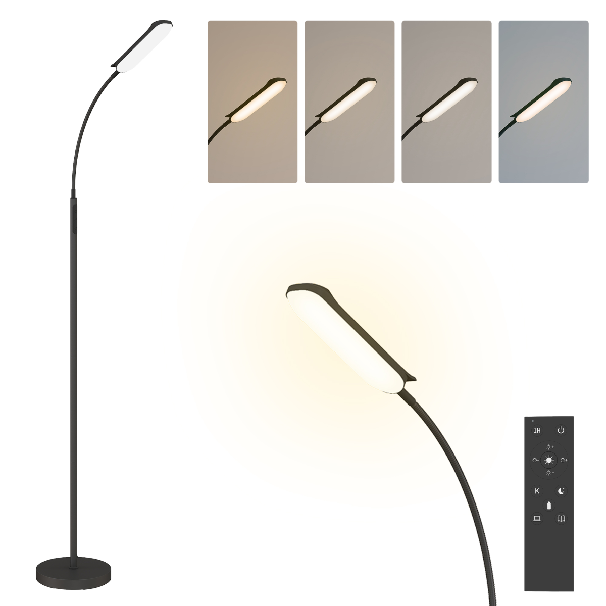 HOMCOM LED Floor Lamp for Living Room with Magnetic Remote Control, Black